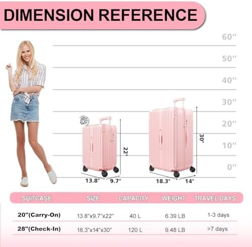 Krute Luggage Sets 2 Piece Suitcase PC+ABS Hardside Double Spinner Wheels TSA Lo... - Image 6