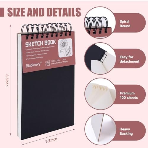 Sketch Book, 5.5" x 8.5" Sketchbook with 100 Sheets (68lb/100gsm), 1 Pack Drawin... - Image 8