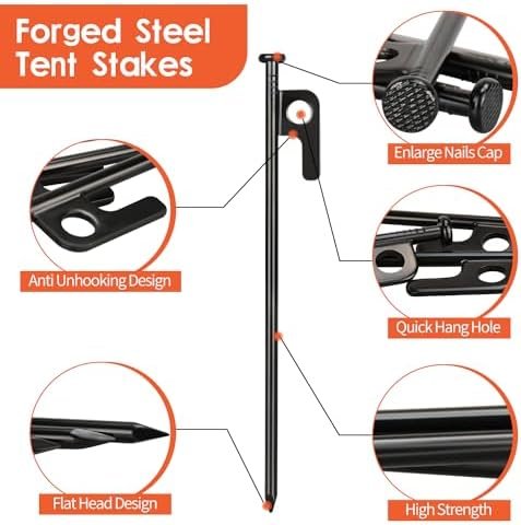 8/16/32 Pack Tent Stakes, 8/12/16in Heavy Duty Tent Stakes with Storage Bag, For... - Image 4