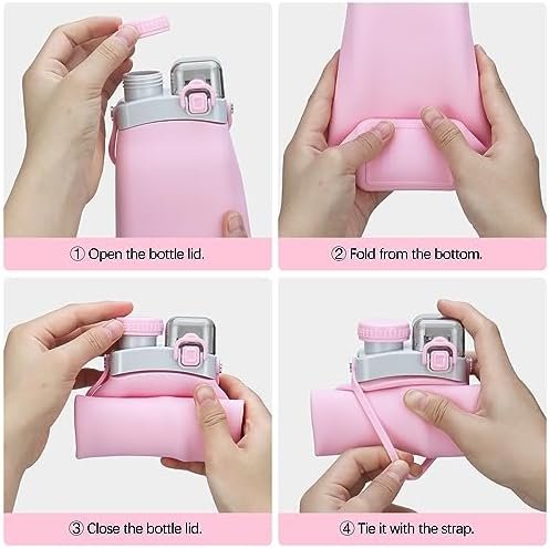 Collapsible Water Bottles, 20oz Silicone Reusable Water Bottle with Straw and St... - Image 7