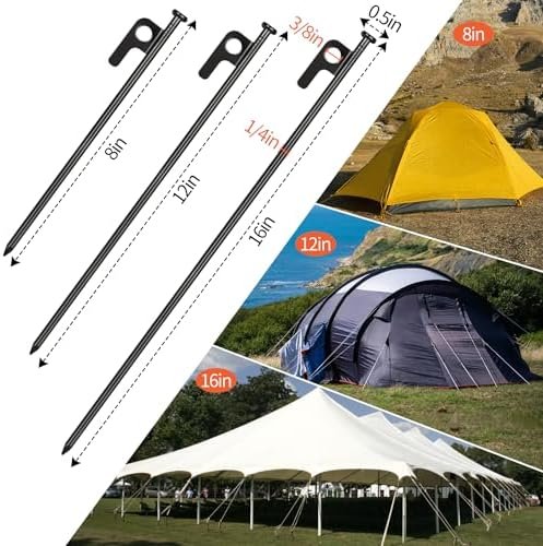 8/16/32 Pack Tent Stakes, 8/12/16in Heavy Duty Tent Stakes with Storage Bag, For... - Image 3