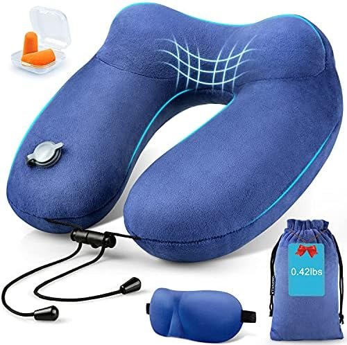 Extra-Compact Inflatable Travel Pillow for Airplanes, Soft Velvet Inflatable Nec... - Image 2