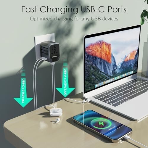 International Plug Adapter, Universal Power Adaptor with 4 USB Ports (2 USB C), ... - Image 4