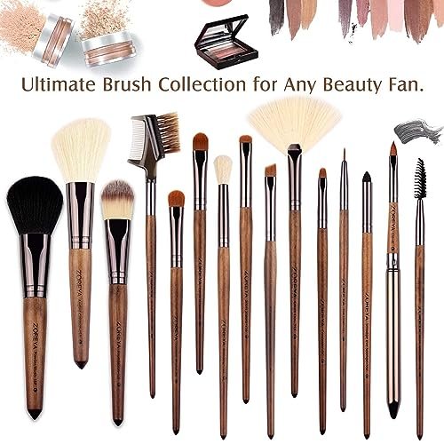 Makeup Brush Set, 15pcs Unique Walnut Makeup Brushes with Vegan Leather Bag, Pro... - Image 4