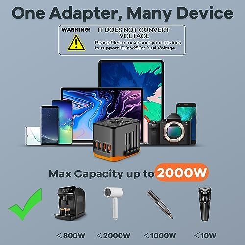 Universal Travel Adapter, International Plug Adapter, All-in-1 Power Outlet Wall... - Image 6