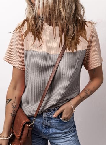 Dokotoo Womens Color Block Fashion Short Sleeve Crewneck Knitted Spring Summer C... - Image 6