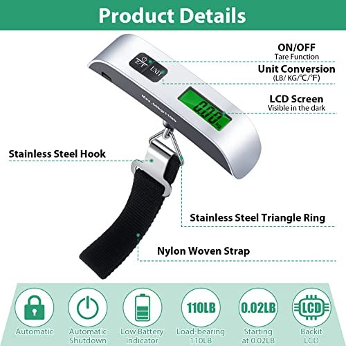 Weewooday 3 Pieces Digital Travel Luggage Scale 110 Lbs Hand Held Digital Weight... - Image 4