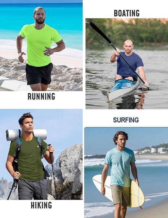Mens Active T Shirts High Visible Sun Protection Cool Dry Fit Athletic Running S... - Image 7