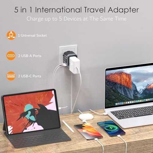 International Plug Adapter, Universal Power Adaptor with 4 USB Ports (2 USB C), ... - Image 3
