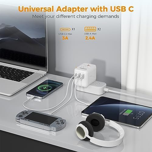 Universal Travel Adapter, TESSAN International Plug Adaptor with 1 USB C Wall Ch... - Image 4