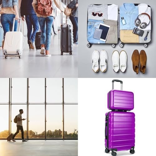 Luggage 2-Piece Set Suitcase Spinner Hardshell Lightweight TSA Lock Purple, 14",... - Image 8
