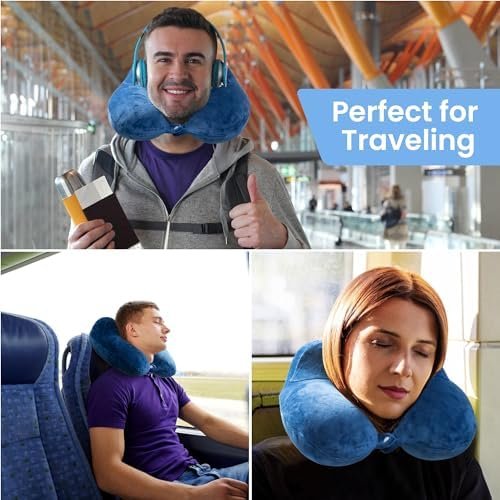 Anmerl Inflatable Travel Pillow Soft Velvet Portable Neck Pillow with Storage Ba... - Image 8