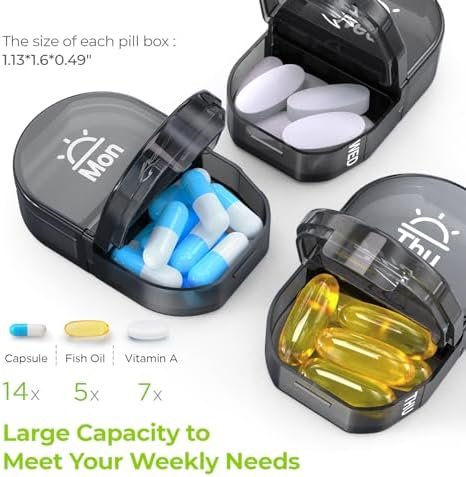 AUVON Canvas Bag Travel Pill Organizer 2 Times a Day, Large AM/PM Weekly Pill Bo... - Image 4