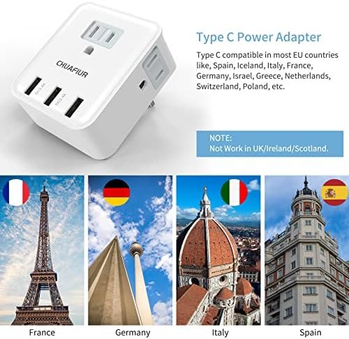 European Travel Plug Adapter, International Power Plug Adapter with 3 USB Ports ... - Image 5
