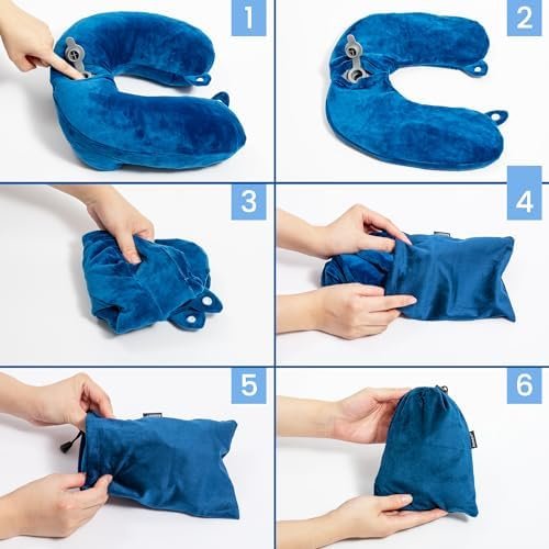 Anmerl Inflatable Travel Pillow Soft Velvet Portable Neck Pillow with Storage Ba... - Image 7