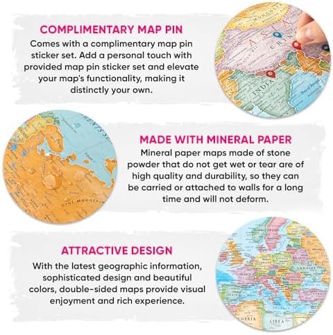 (AquaShield) Double-Sided World Map Poster - 24h x 36w Large Wall Decor - Waterp... - Image 5