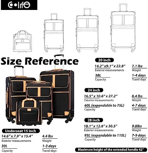 Coolife Luggage 4 Piece Set Suitcase Expandable TSA lock spinner softshell - Image 8