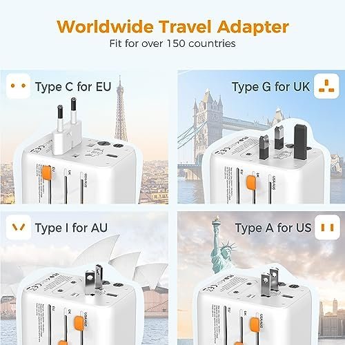 Universal Travel Adapter, TESSAN International Plug Adaptor with 1 USB C Wall Ch... - Image 3
