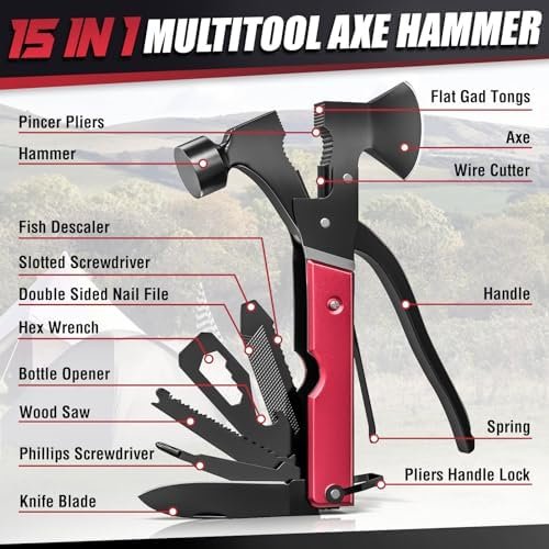 15 in 1 Multitool Axe Hatchet, Gifts for Men, Camping Accessories Survival Gear,... - Image 3