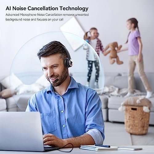 LEVN Bluetooth 5.0 Headset, Wireless Headset with Microphone (AI Noise Cancellin... - Image 3