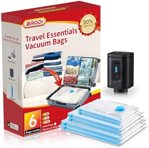 BRODI 6 Combo Pack Travel Vacuum Bags with Pump - Compression Bags for Travel,Va... - Image 2