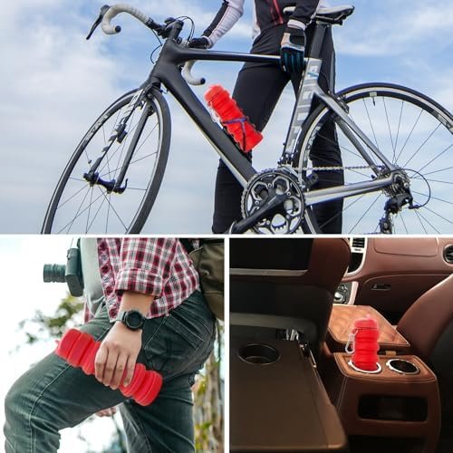 Fortek Foldable Water Bottle Reusable Red Silicone Water Bottle for Travel Outdo... - Image 6