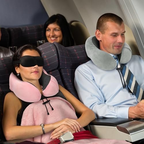 Travel Pillow and Blanket Set Neck Pillow Airplane with Sleep Mask Memory Foam f... - Image 5