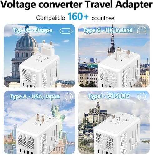 220V to 110V Voltage Converter US to Europe for Hair Dryer with 2 USB Ports 2 US... - Image 3