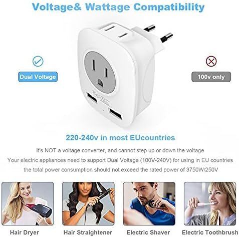 European Plug Travel Adapter 3 Pack, FOVAL International Power Adaptor with 2 US... - Image 7