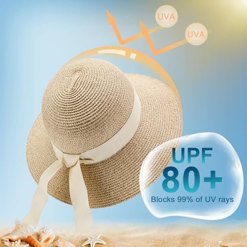 VIFUUR Womens Straw Hats Wide Brim Summer Visor Beach Sun Hat Packable UPF UV Fo... - Image 3
