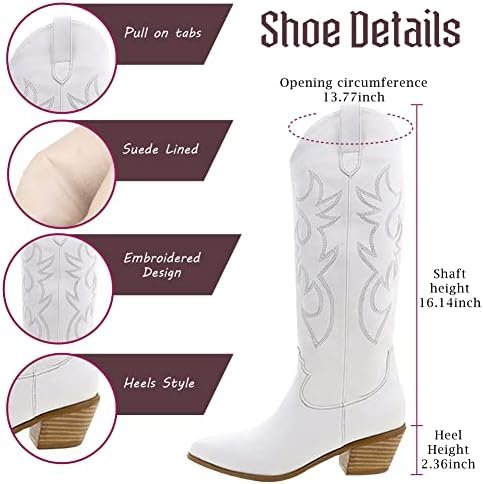 Erocalli White Cowgirl Boot Cowboy Boots for Women Embroidered Pull-On Chunky St... - Image 7