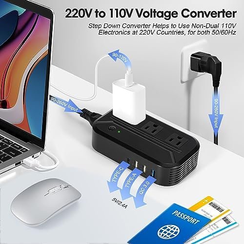 Voltage Converter 2300W Power Step Down 220V to 110V Universal Travel Adapter Po... - Image 3