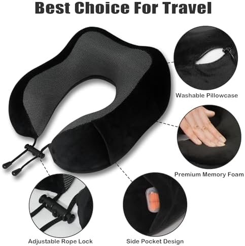 Travel Pillow, Memory Foam Neck Pillow for Traveling, U Shape Neck Pillow Airpla... - Image 4