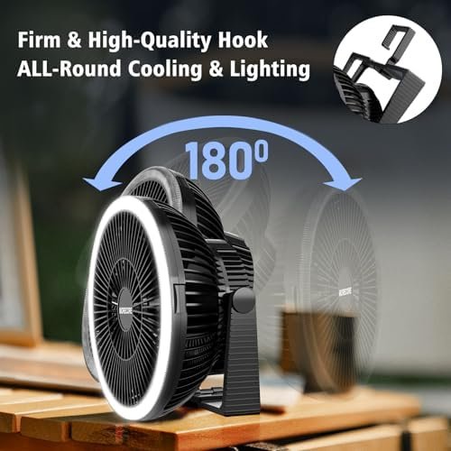 Camping Fan with Led Lantern - 10000mAh 8inch Rechargeable Battery Operated Tent... - Image 7