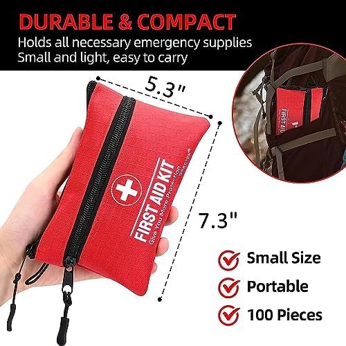 100 Pices Survival First Aid Kit Pocket Sized Pouch, Lightweight & Compact with ... - Image 5