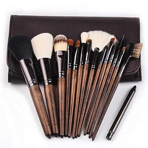 Makeup Brush Set, 15pcs Unique Walnut Makeup Brushes with Vegan Leather Bag, Pro... - Image 9