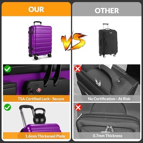 Luggage 2-Piece Set Suitcase Spinner Hardshell Lightweight TSA Lock Purple, 14",... - Image 7