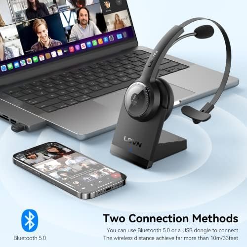 LEVN Bluetooth 5.0 Headset, Wireless Headset with Microphone (AI Noise Cancellin... - Image 7