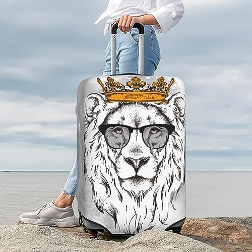 Lion Head Wearing Crown The Glasses Travel Luggage Protector Suitcase Cover Wash... - Image 7