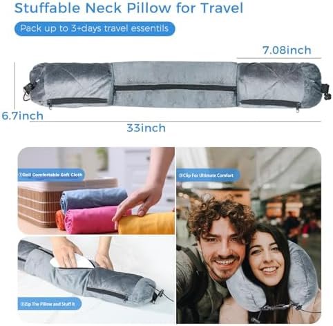 Stuffable Travel Pillow for Extra Luggage, Velvet Travel Neck Pillow with Adjust... - Image 6