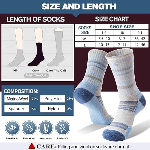 Anlisim Merino Wool Hiking Socks for Women Thermal Winter Warm Boot Work Cushion... - Image 7