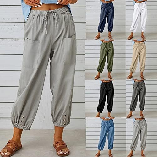 Women's High Waist Pants Drawstring Capri Pants with Pockets Wide Leg Cropped Pa... - Image 8