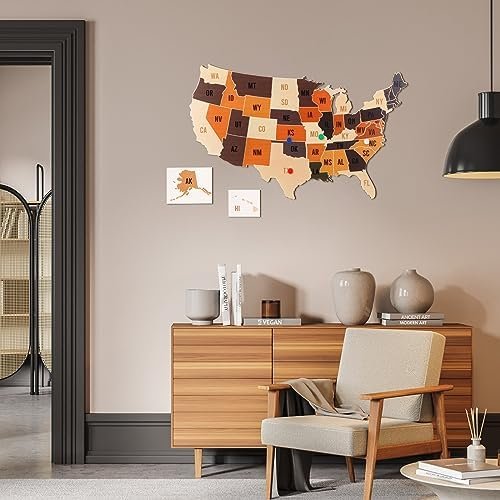 Kigley Wooden Board Map of the United States with 50 Push Pins to Mark Travel 17... - Image 5