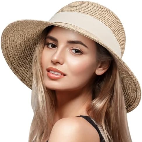 VIFUUR Womens Straw Hats Wide Brim Summer Visor Beach Sun Hat Packable UPF UV Fo... - Image 2