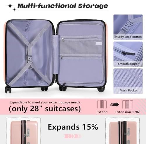AnyZip Luggage Set 2 Piece Suitcase Set Carry On with Pocket Compartment ABS+PC ... - Image 6