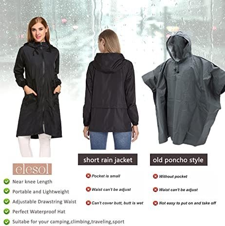ELESOL Women Rain Jacket Waterproof Long Rain Coats Hooded Windbreaker Lightweig... - Image 7
