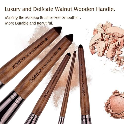 Makeup Brush Set, 15pcs Unique Walnut Makeup Brushes with Vegan Leather Bag, Pro... - Image 8