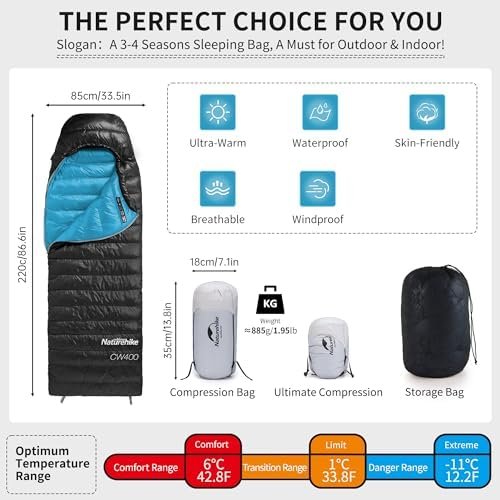 Naturehike Ultralight Down Cold Weather Sleeping Bag, 750/550FP Compact Sleeping... - Image 3