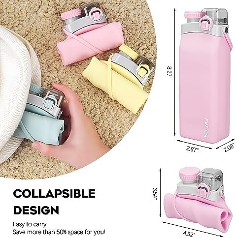 Collapsible Water Bottles, 20oz Silicone Reusable Water Bottle with Straw and St... - Image 3