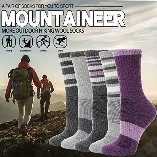 EBMORE 5 Pairs Womens Merino Wool Hiking Socks Thermal Warm Winter Boot Crew Cus... - Image 5